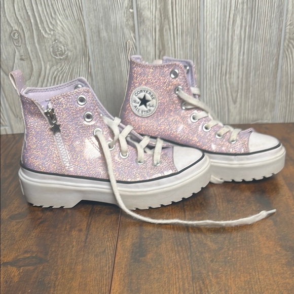 GIRLS' CONVERSE CHUCK TAYLOR ALLSTAR LUGLIFT PS SNEAKERS Purple Sparkles Size 2 - Picture 1 of 8